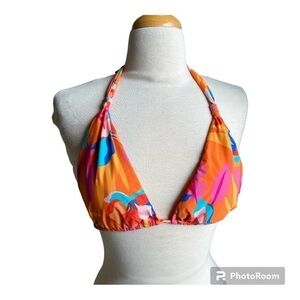 Rio del sol orange multicolored triangle bikini swim top medium